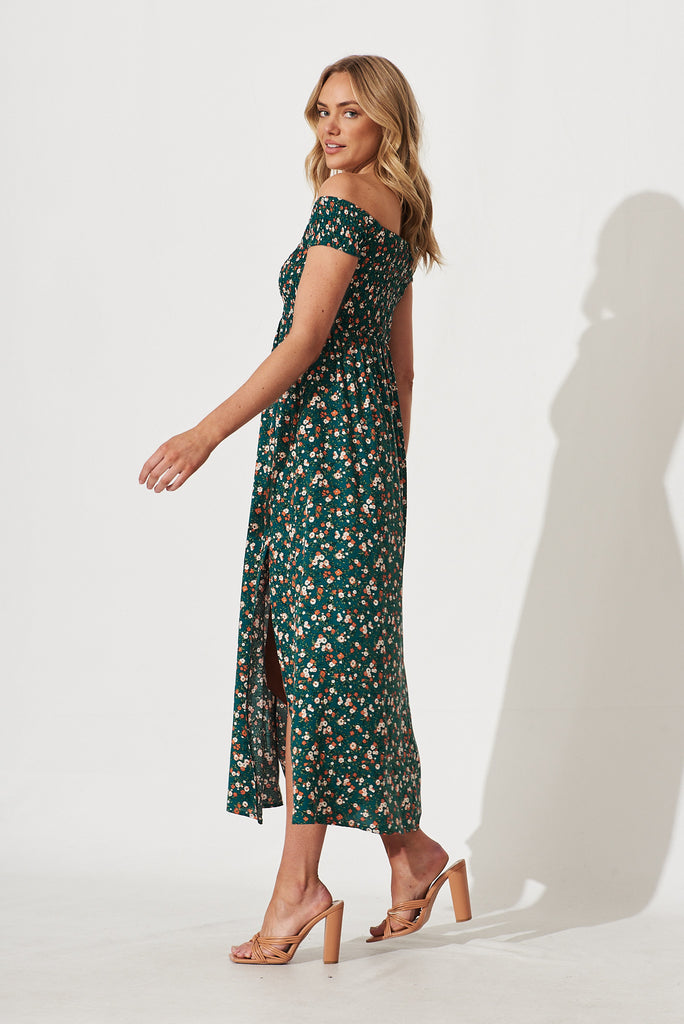 Under The Sun Maxi Dress In Teal With Multi Floral Print - side