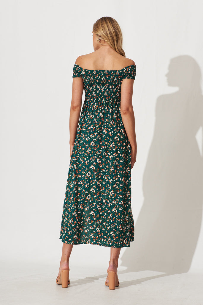 Under The Sun Maxi Dress In Teal With Multi Floral Print - back