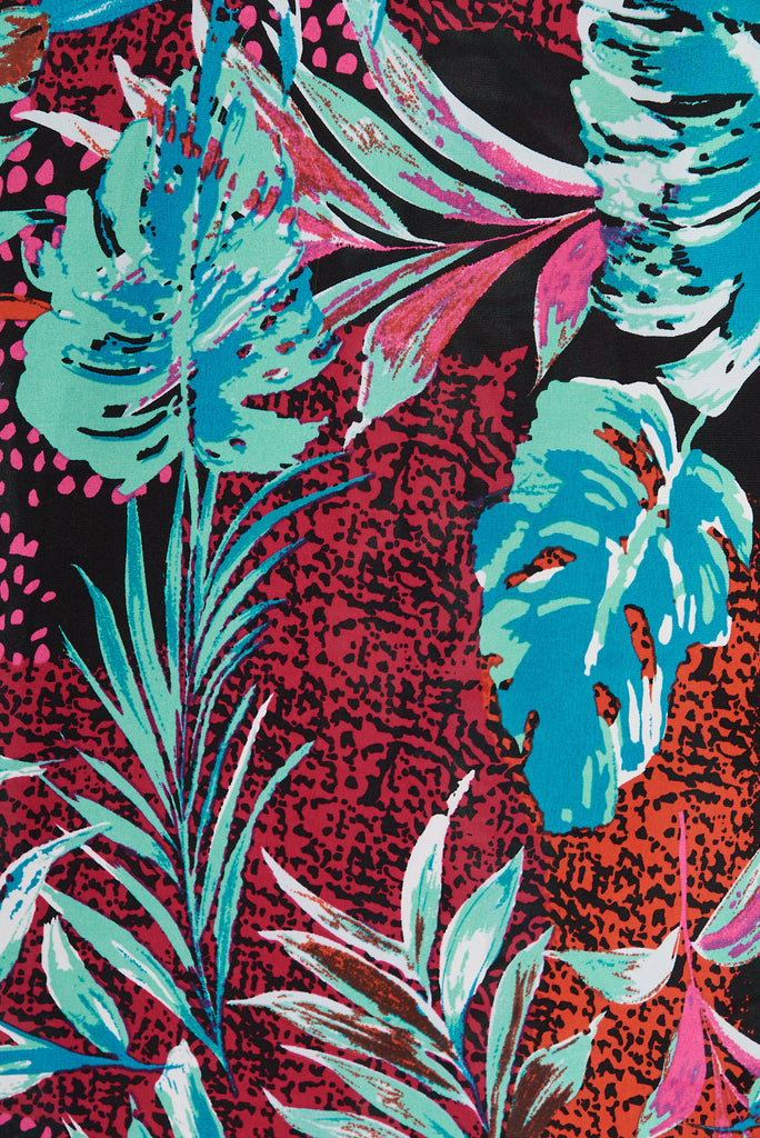 Mel Maxi Dress In Black Multi Tropical Floral Print - fabric