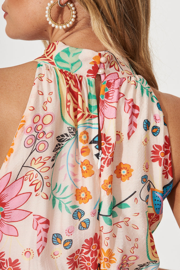 Khalo Dress In Bright Multi Floral Print - detail