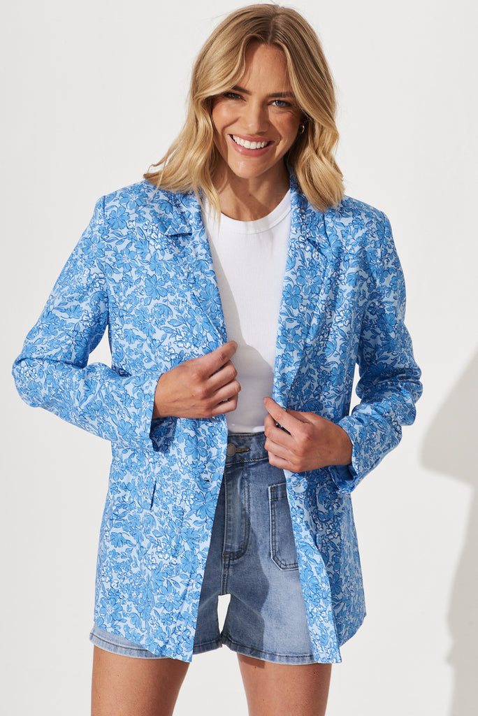 Honor Blazer In Blue With White Print - front