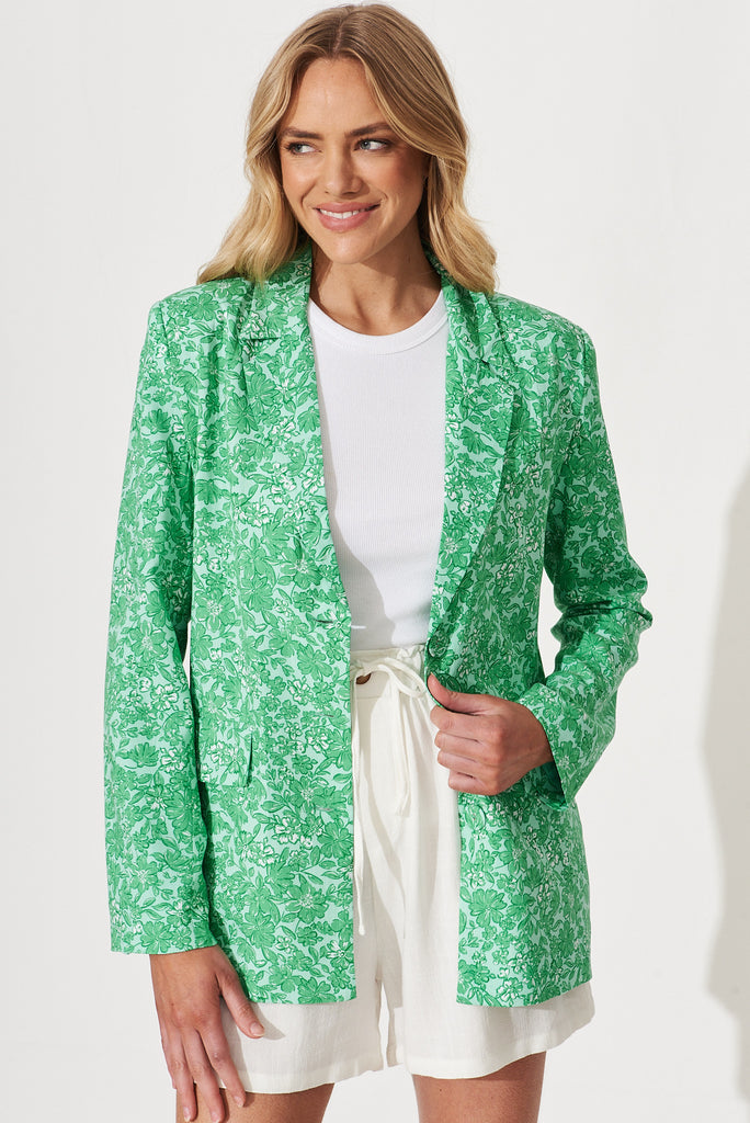 Honor Blazer In Green With White Print - front