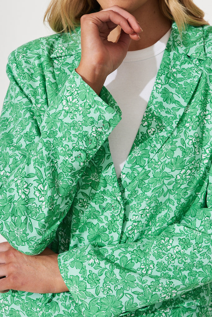 Honor Blazer In Green With White Print - detail