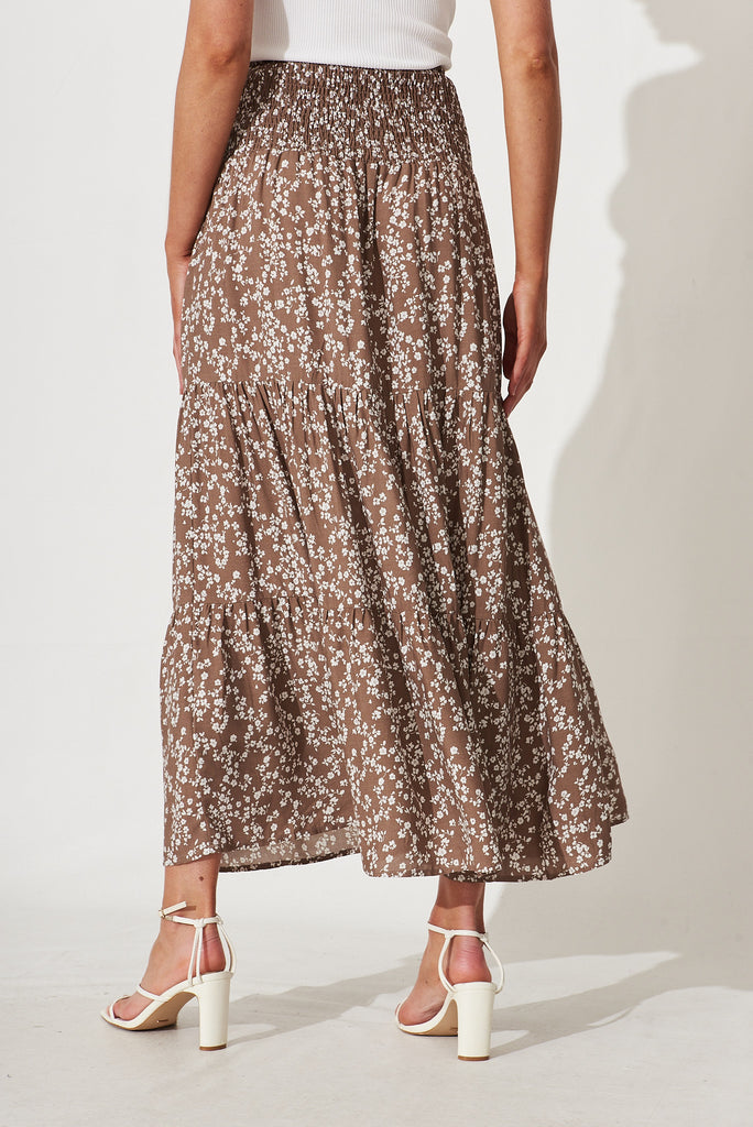 Macarena Maxi Skirt In Mocha With White Floral Skirt - back