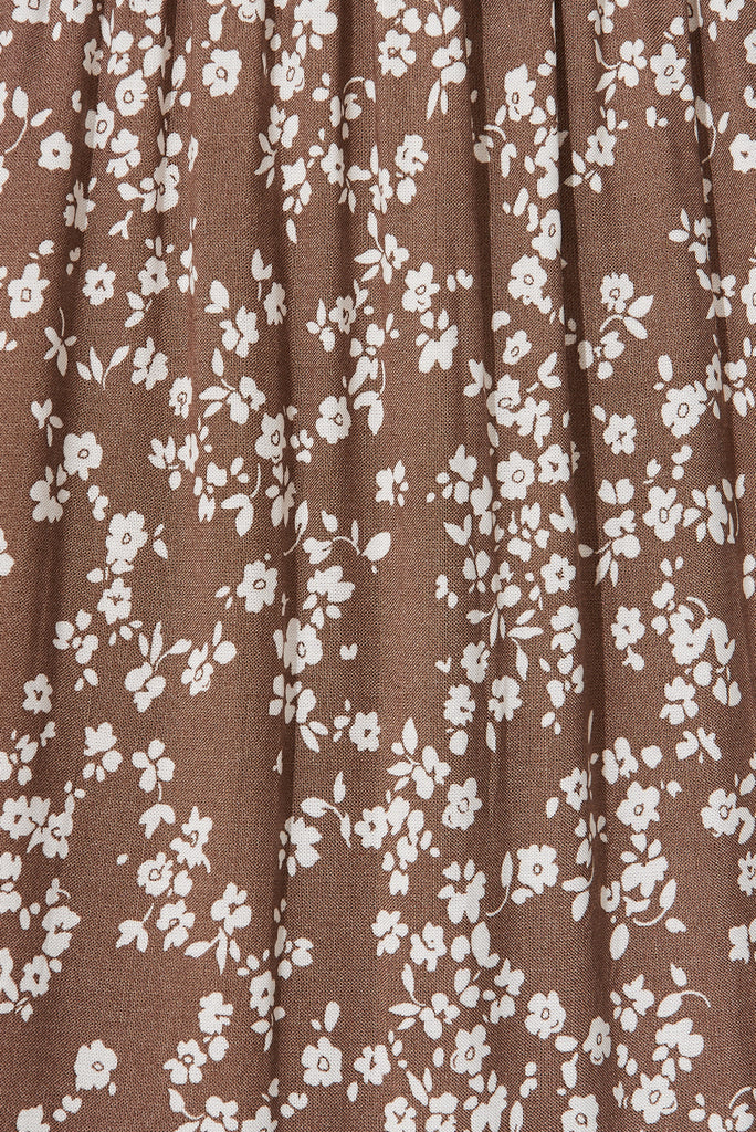 Macarena Maxi Skirt In Mocha With White Floral Skirt - fabric