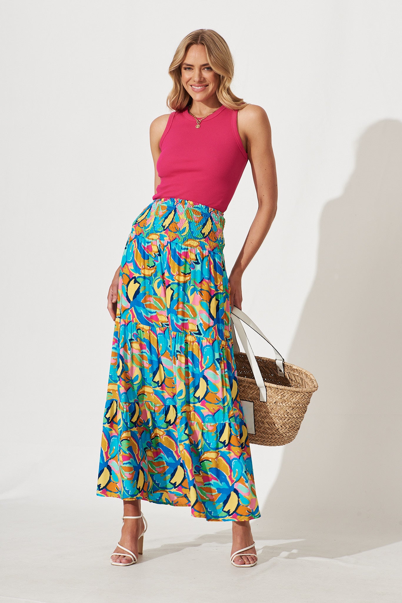 Macarena Maxi Skirt In Bright Abstract Floral Print - full length