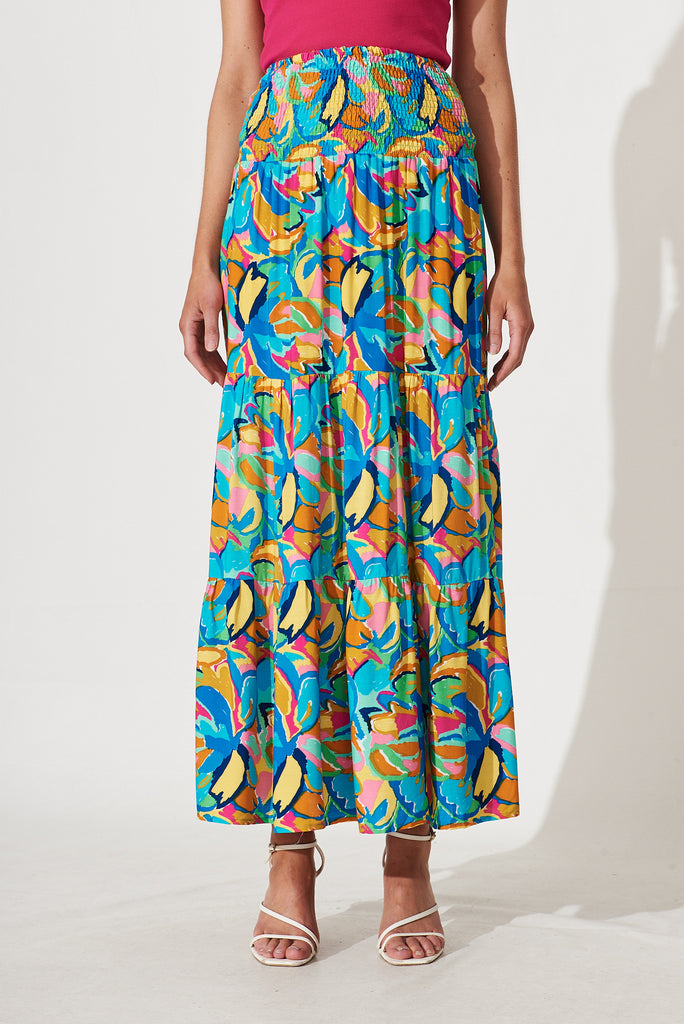 Macarena Maxi Skirt In Bright Abstract Floral Print -  front
