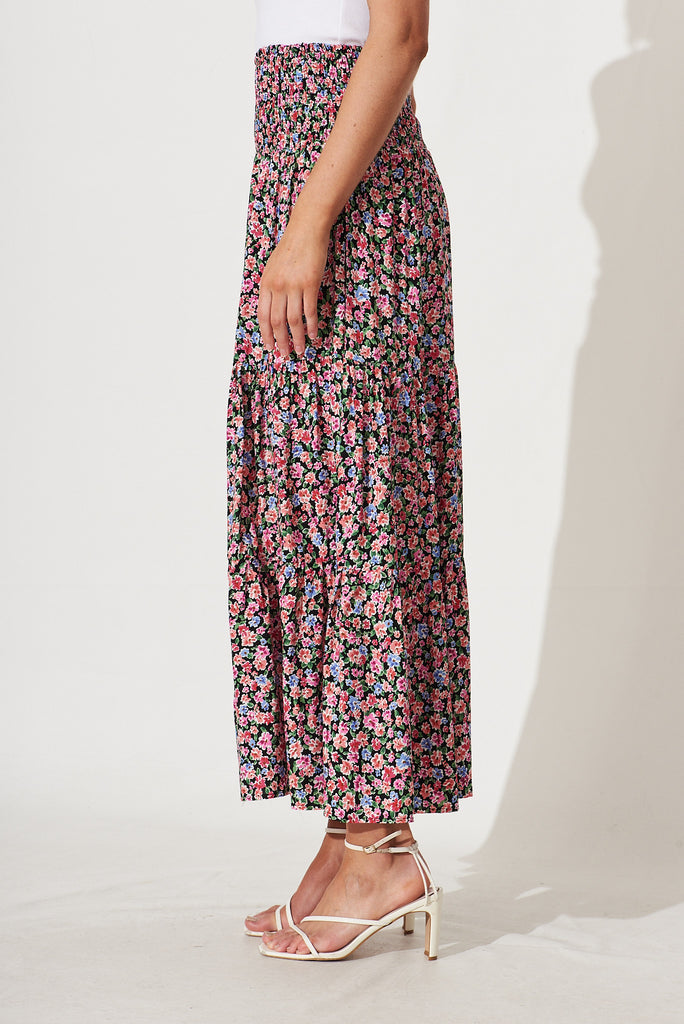 Macarena Maxi Skirt In Black With Multi Floral - side
