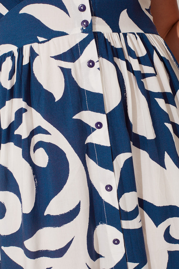 Olsen Dress In Navy And White Swirl Print - fabric