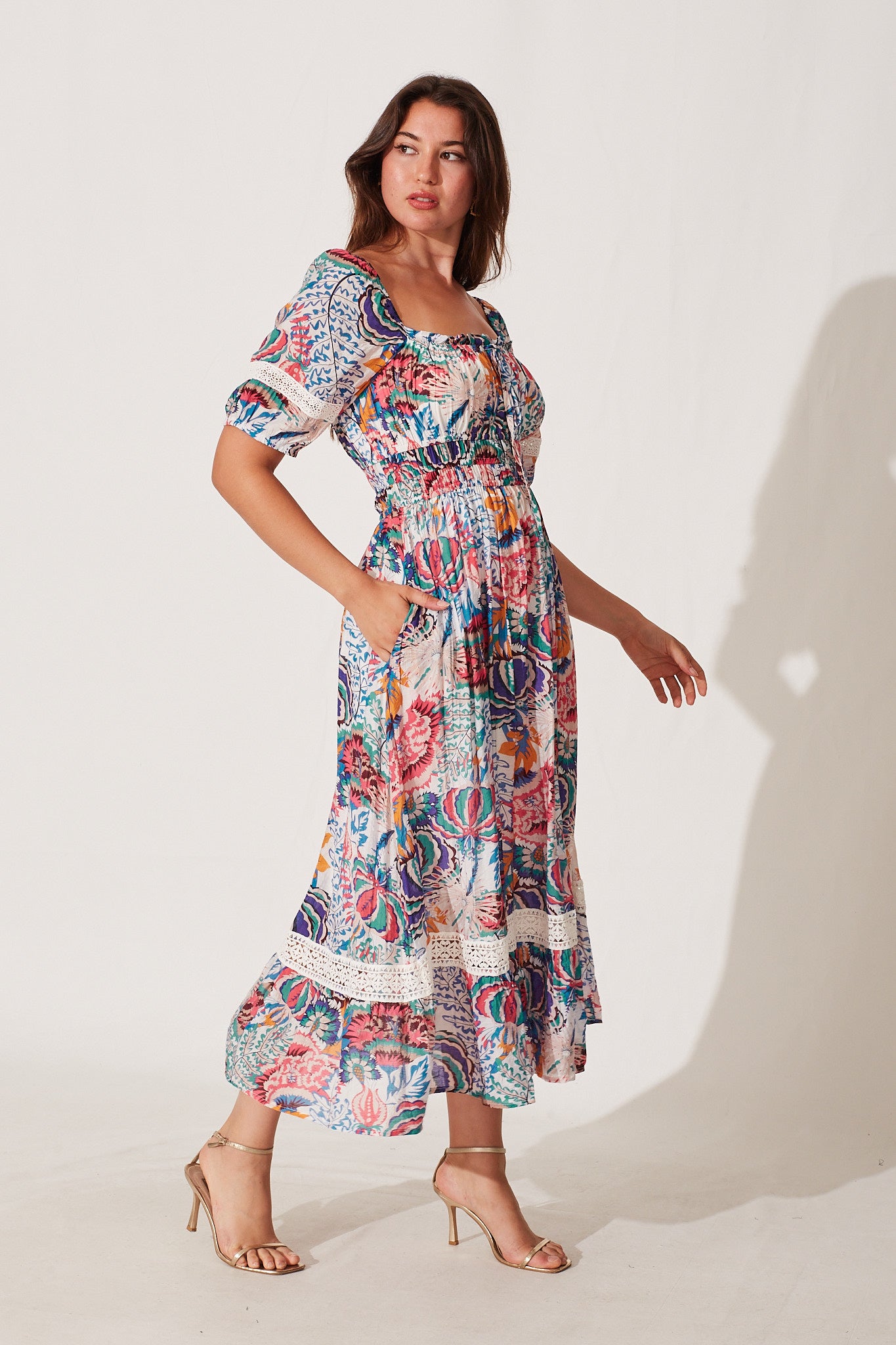 Hathaway Maxi Dress In Blue Multi Floral Cotton – St Frock