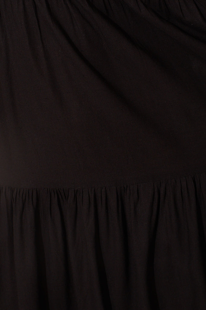 Dellina Smock Dress In Black Linen Blend - fabric