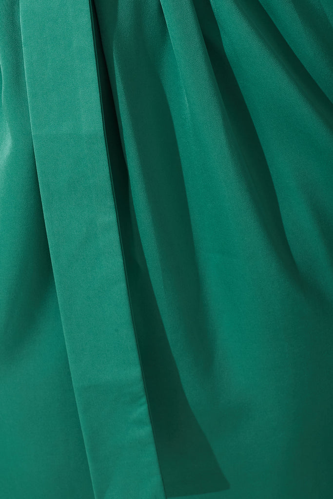 Bernadette One Shoulder Midi Dress In Sea Green Satin - fabric