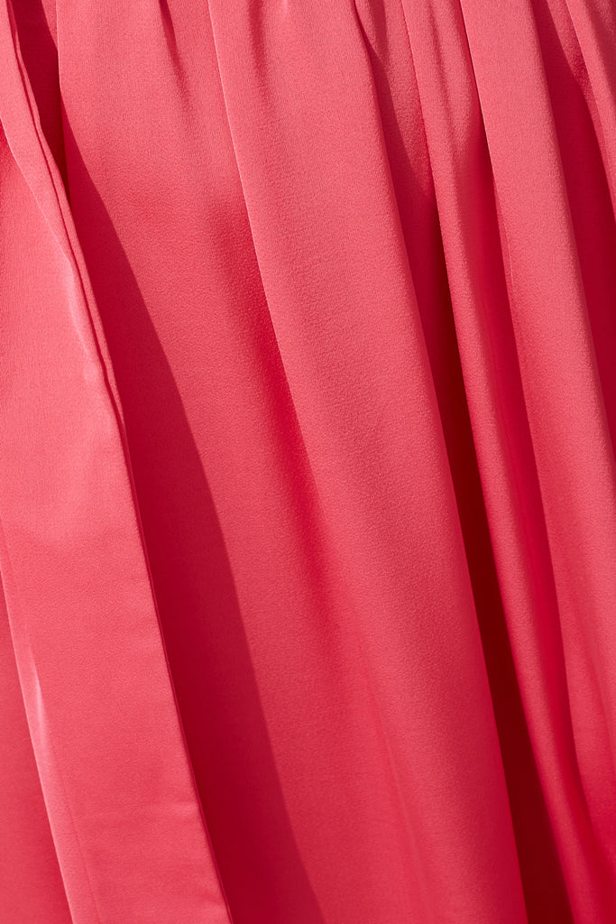 Bernadette One Shoulder Midi Dress In Pink Satin - fabric