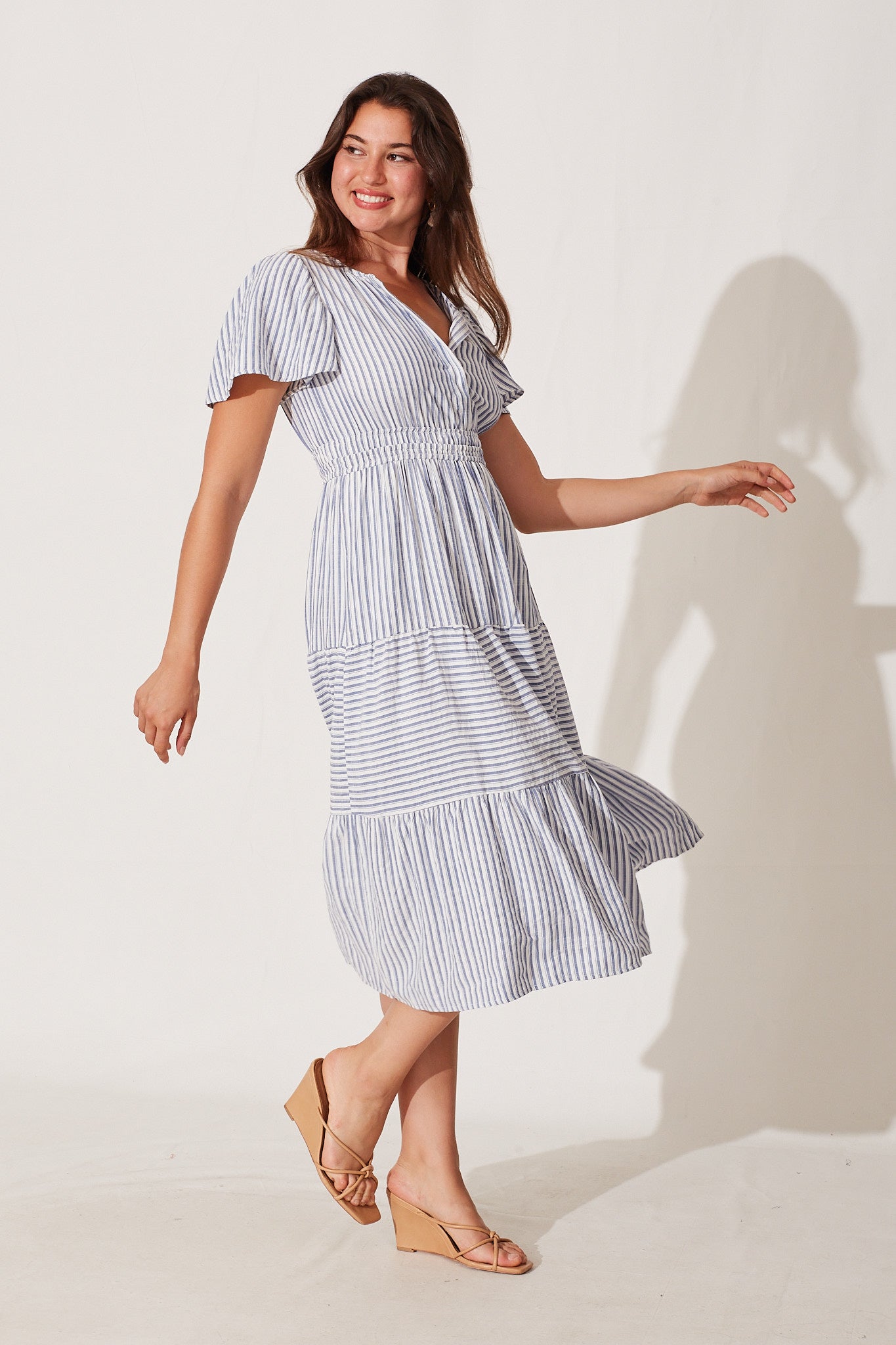 Sonia Maxi Dress In White With Navy Print – St Frock