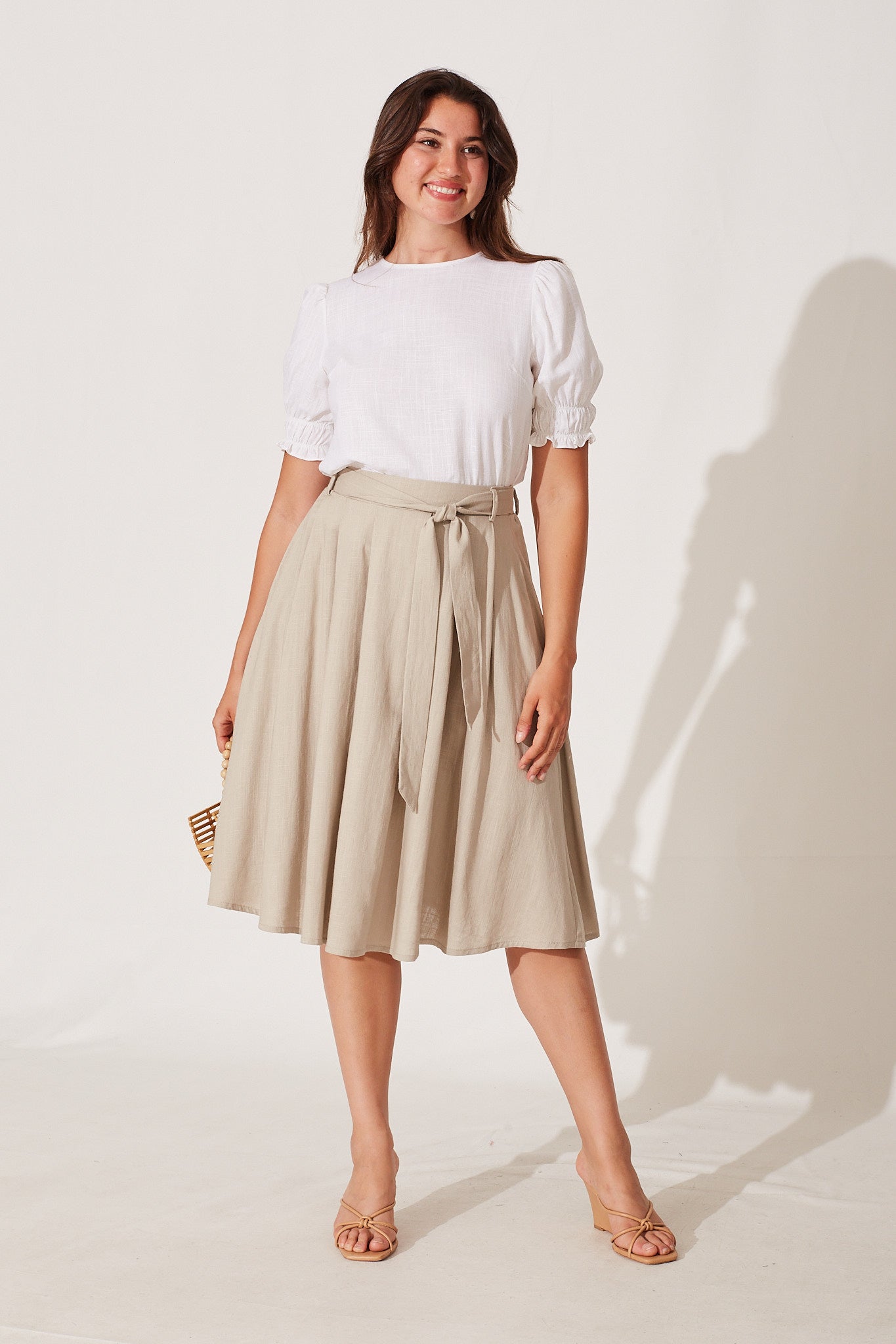 Bailey Midi Skirt In Taupe Linen – St Frock