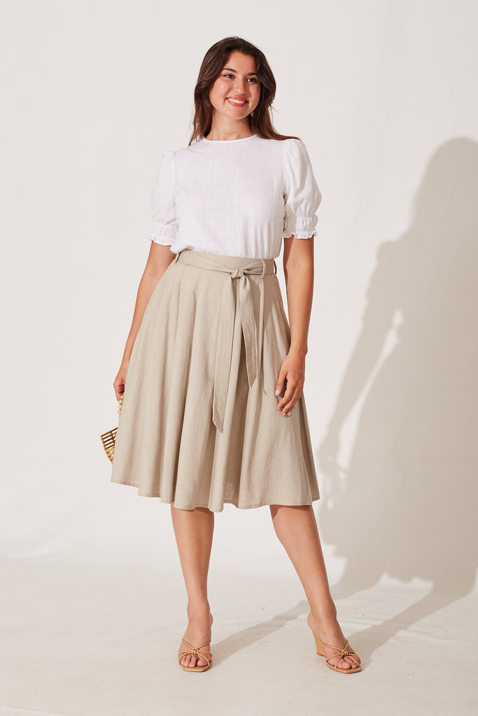 Bailey Midi Skirt In Taupe Linen - full length