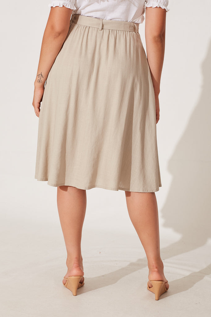 Bailey Midi Skirt In Taupe Linen - back