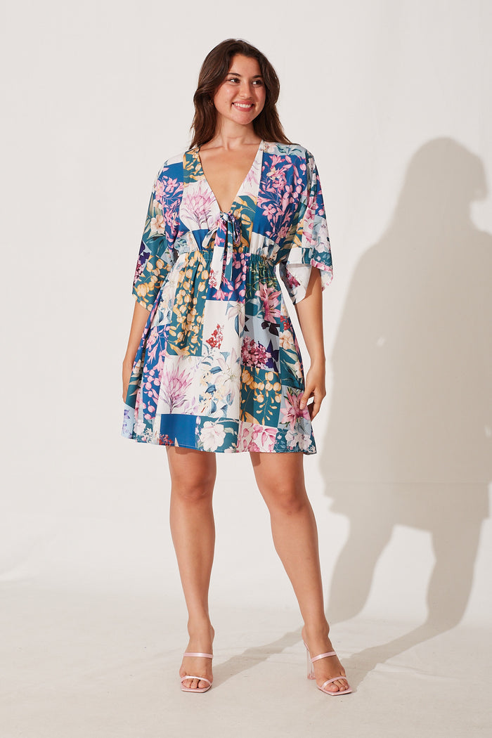 Ava Dress In Dark Green Patch Floral - full length