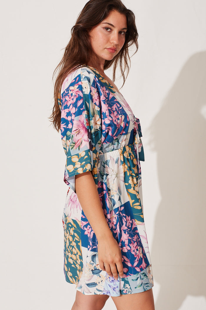 Ava Dress In Dark Green Patch Floral - side