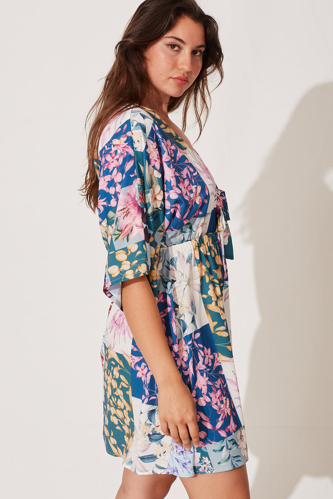 Ava Dress In Dark Green Patch Floral - side