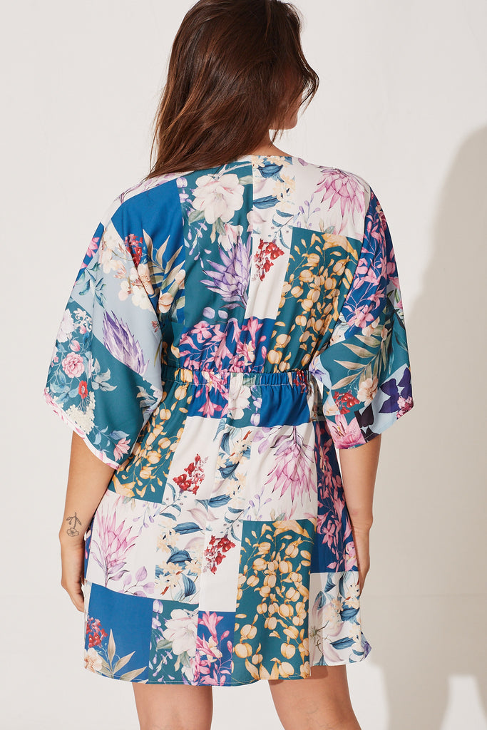 Ava Dress In Dark Green Patch Floral - back