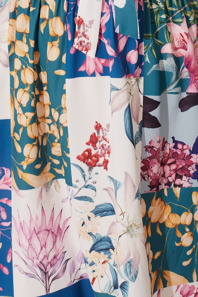 Ava Dress In Dark Green Patch Floral - fabric