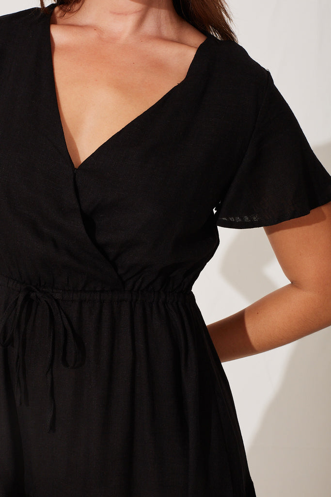 Aquarius Dress In Black Linen Blend - detail