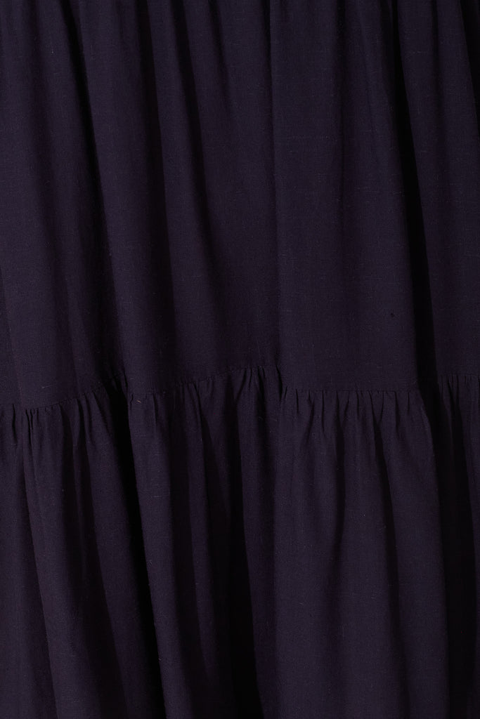 Dellina Smock Dress In Navy Linen Blend - fabric