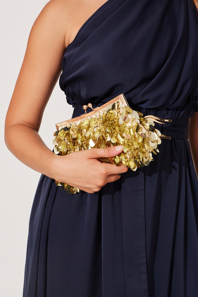 August + Delilah Leah Clutch Bag In Gold Sequin - detail
