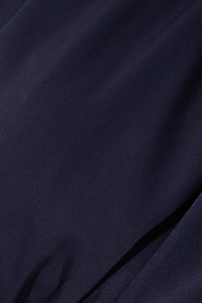 Bernadette One Shoulder Midi Dress In Navy Satin - fabric