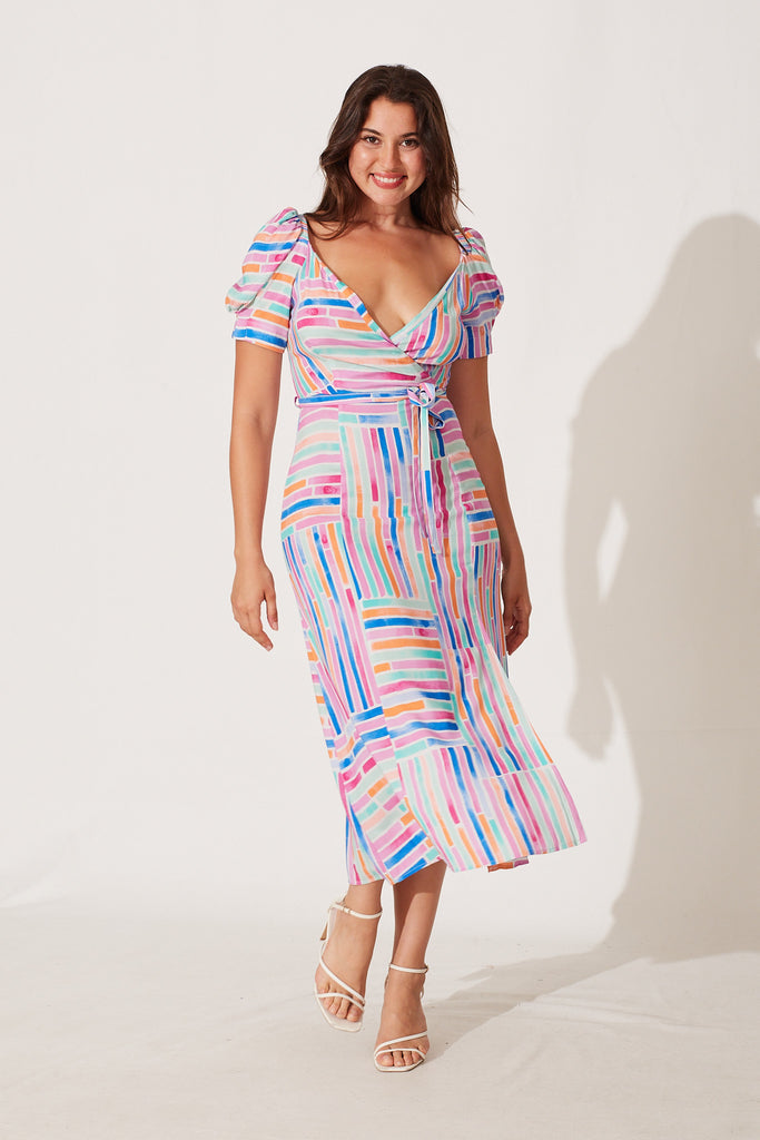 Cyprus Midi Dress In Multi Stripe Print - full length