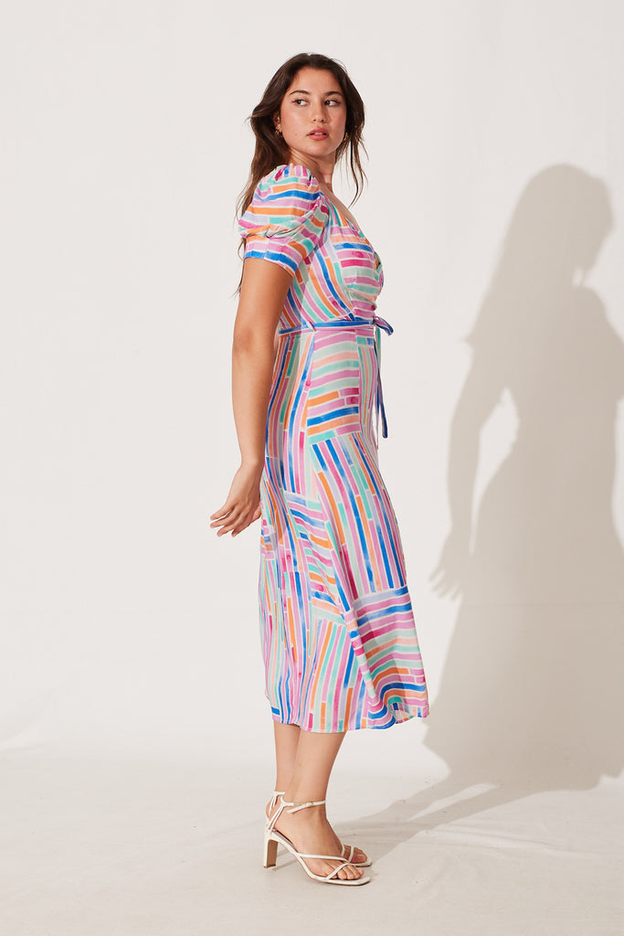 Cyprus Midi Dress In Multi Stripe Print - side
