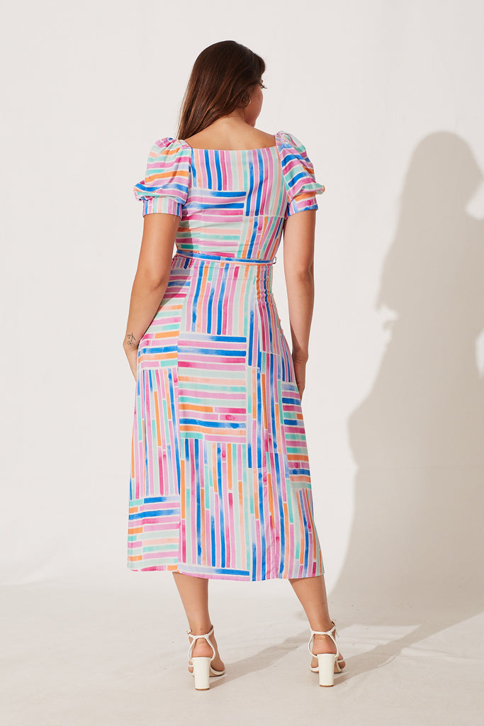 Cyprus Midi Dress In Multi Stripe Print - back