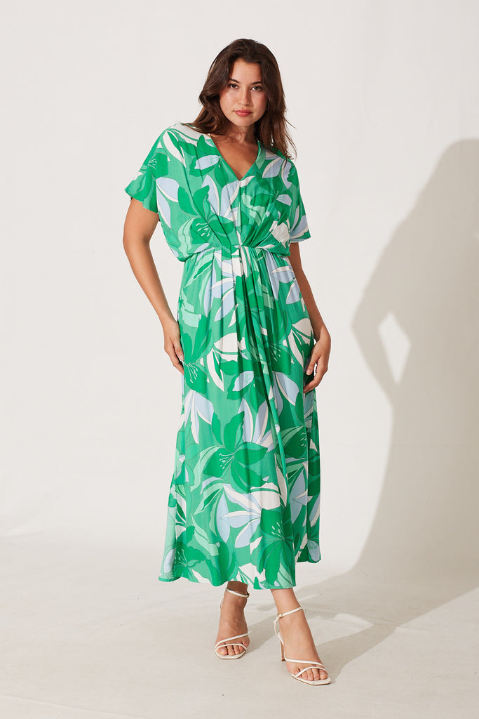 Right Move Maxi Dress In Green Leaf Print - full length