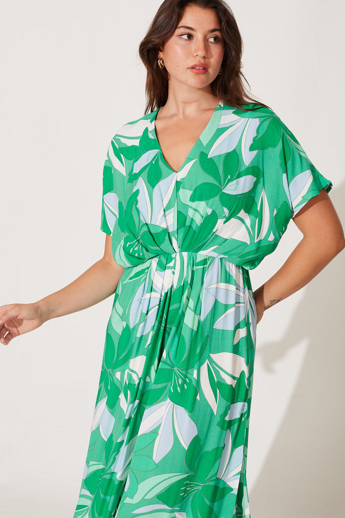 Right Move Maxi Dress In Green Leaf Print - front