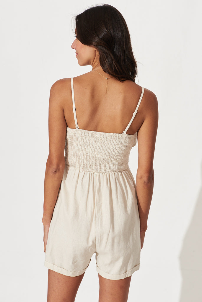 Dream On Playsuit In Oatmeal Linen Cotton Blend - back