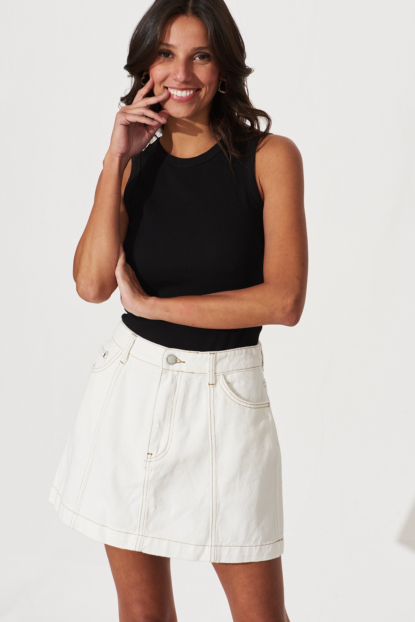 Mojito Denim Skirt In White Denim - front