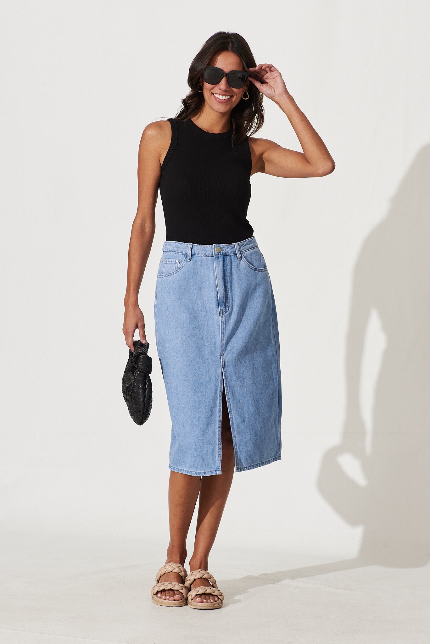 Mid length denim skirts good hotsell