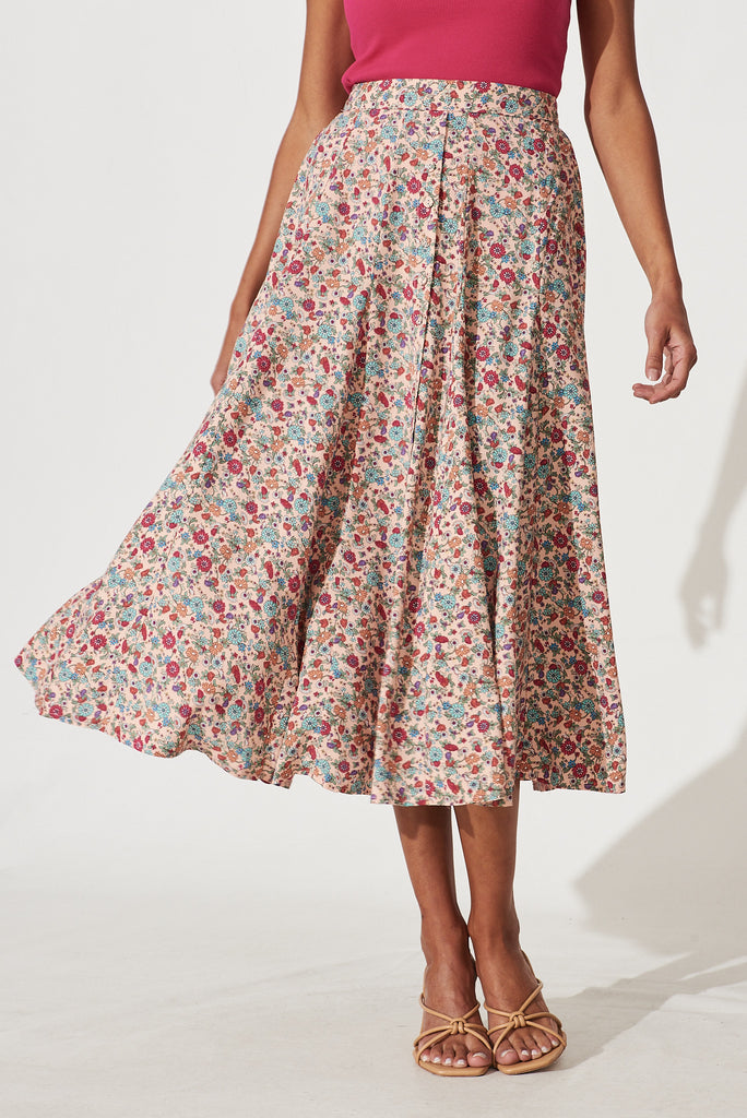 Devoted Midi Skirt In Blush Multi Floral Print - front