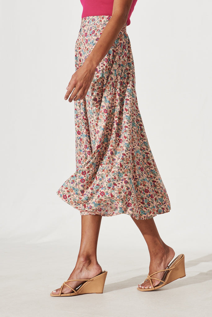 Devoted Midi Skirt In Blush Multi Floral Print - side