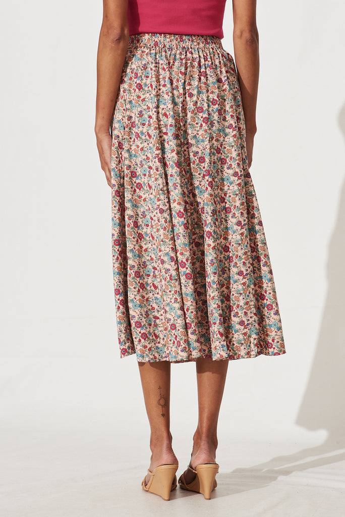 Devoted Midi Skirt In Blush Multi Floral Print - back