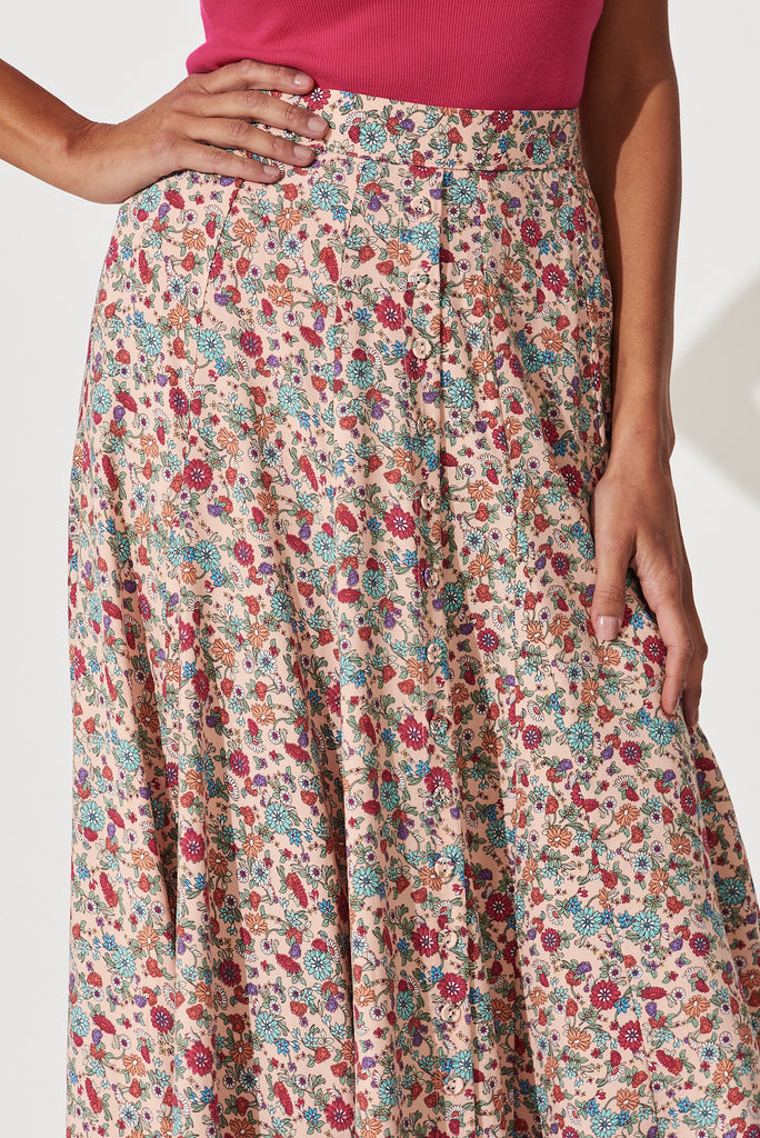 Devoted Midi Skirt In Blush Multi Floral Print - detail