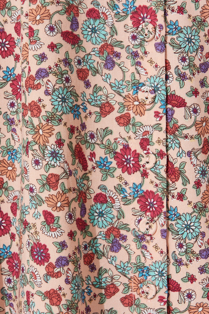 Devoted Midi Skirt In Blush Multi Floral Print - fabric