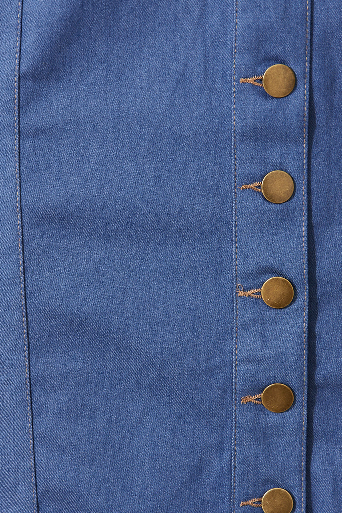 Ocean Avenue Midi Dress In Blue Denim - fabric