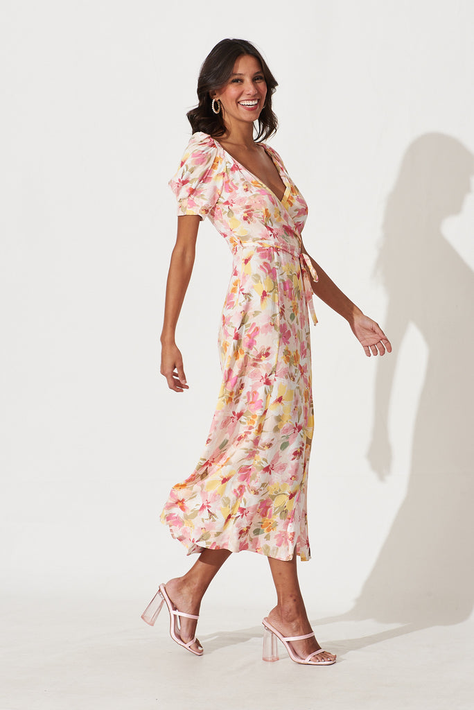 Cyprus Midi Dress In Pink With Multi Floral - side
