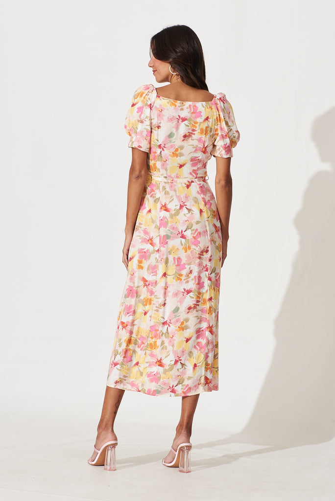 Cyprus Midi Dress In Pink With Multi Floral - back