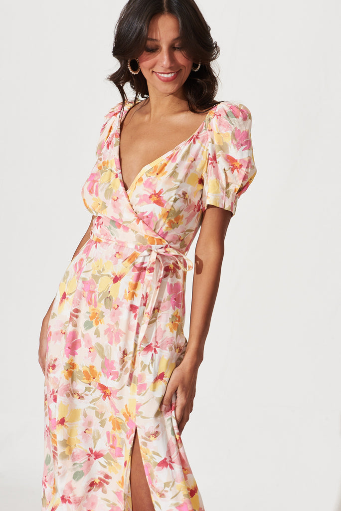 Cyprus Midi Dress In Pink With Multi Floral - front