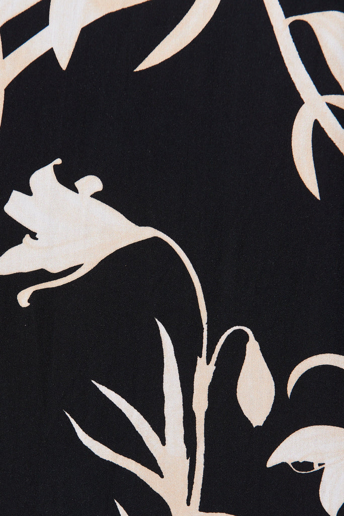 Devora Dress In Black With Beige Leaf Print - fabric