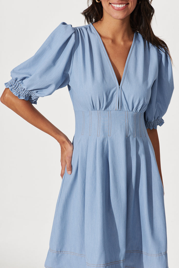 Hazel Dress In Denim Blue - detail