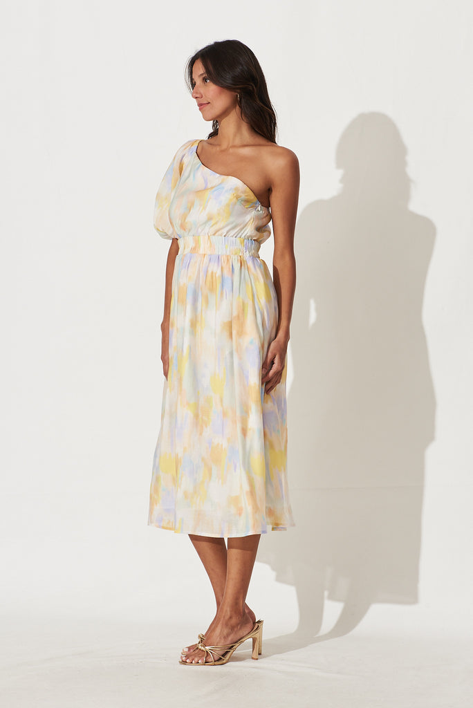 Everlasting Midi Dress In Lemon Multi Watercolour - left side